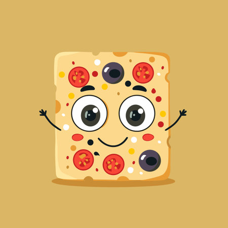 Cute slice of pizza character with eyes and mouth, vector illustrationのイラスト素材
