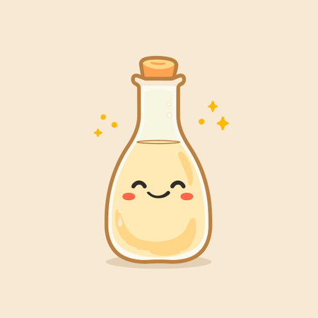 Cute cartoon kawaii bottle of vinegar. Vector illustration.のイラスト素材