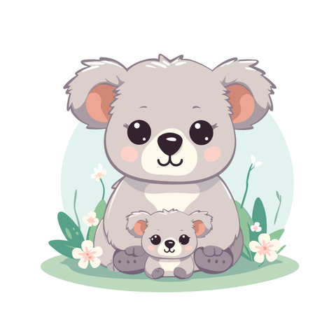 Cute koala and her baby. Vector illustration in cartoon style.のイラスト素材
