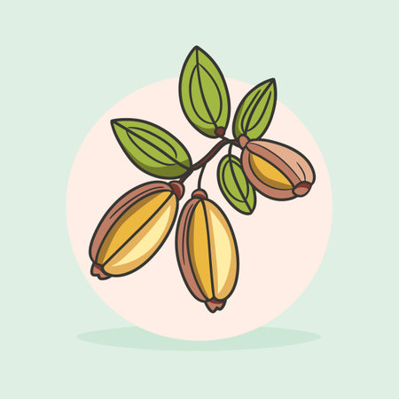 A tree with green leaves and yellow Jojoba. The tree is full of life and energyのイラスト素材