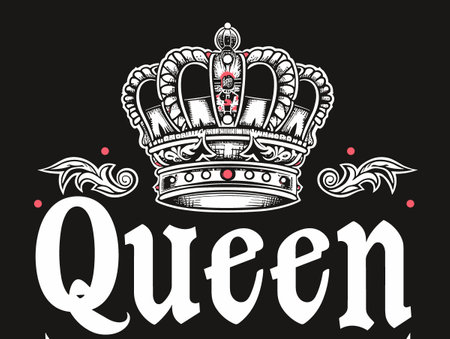 Queen hand drawn lettering with crown on black background. Vector illustration.のイラスト素材