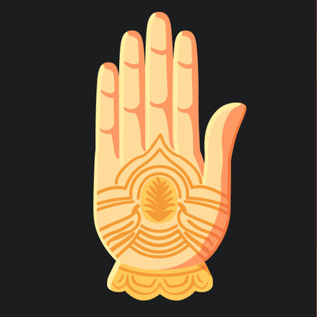 A hand with a leaf on it is shown in goldのイラスト素材