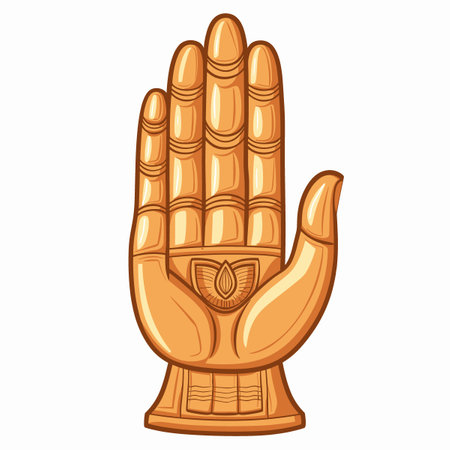 A hand made of gold with a flower in the middle. The hand is holding the flower, which is a symbol of peace and love. Concept of serenity and harmony, as the handのイラスト素材