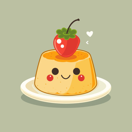 A cartoonish dessert with cherries on top. The cherries are smiling and the dessert is smiling tooのイラスト素材