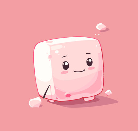 A cartoon character made of ice cream is smiling and has a big grin. The ice cream is sitting on a pink backgroundのイラスト素材