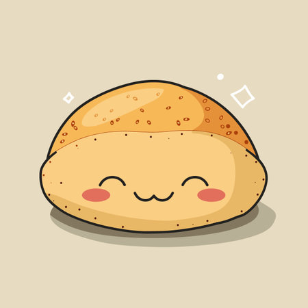 A cartoon bread roll with a smiley face on it. The bread roll is smiling and has a cute expressionのイラスト素材