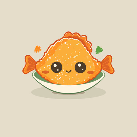 A cartoonish looking pastry with a green leaf on top sits on a white plate. The pastry is smiling and he is happyのイラスト素材