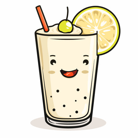 A cartoon character is holding a glass of a drink with a cherry on topのイラスト素材
