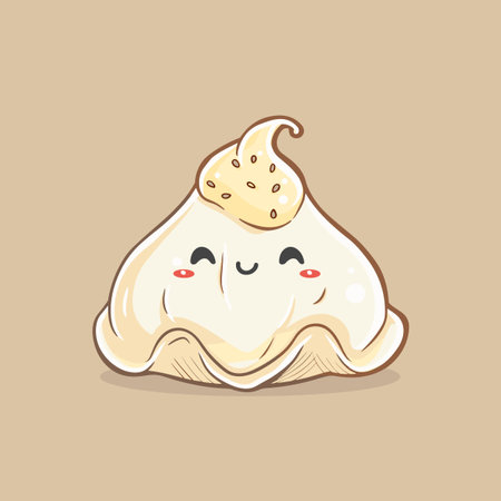 Three Manti Turkish dumplings with a doll's face on top of themのイラスト素材