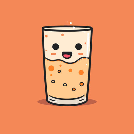 A cartoonish drawing of a glass of milk with a smiley face on itのイラスト素材
