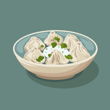 A cartoon of a Manti Turkish dumplings item with a smile on its faceのイラスト素材