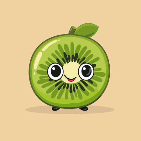 Cute kiwi fruit character vector illustration. Cartoon kiwi fruit character.のイラスト素材