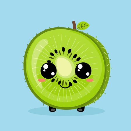 Cute kiwi fruit character. Vector illustration in cartoon styleのイラスト素材