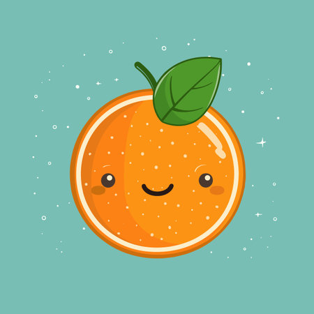 Cute cartoon orange character. Vector illustration of a fruit with a smile.のイラスト素材