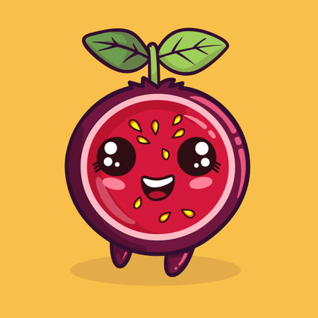 Cute kawaii red pomegranate fruit character. Vector illustration.のイラスト素材