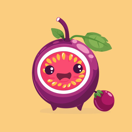 Cute kawaii passion fruit character. Vector illustration in cartoon styleのイラスト素材