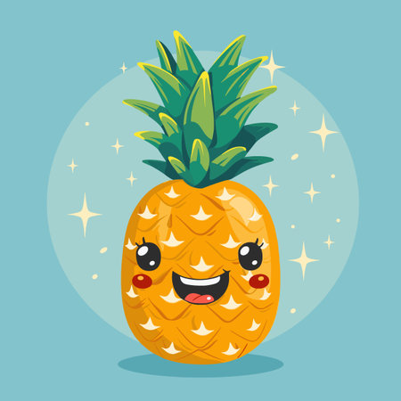 Cute cartoon pineapple character. Vector illustration of a pineapple character.のイラスト素材
