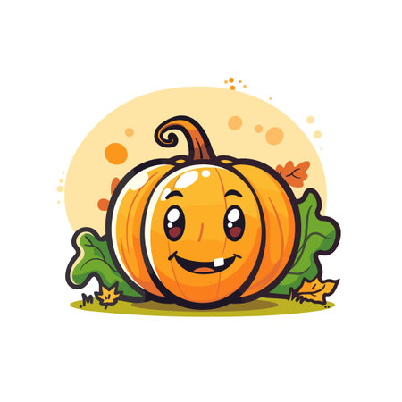 Pumpkin character with smiling face. Cute cartoon vector illustration.のイラスト素材
