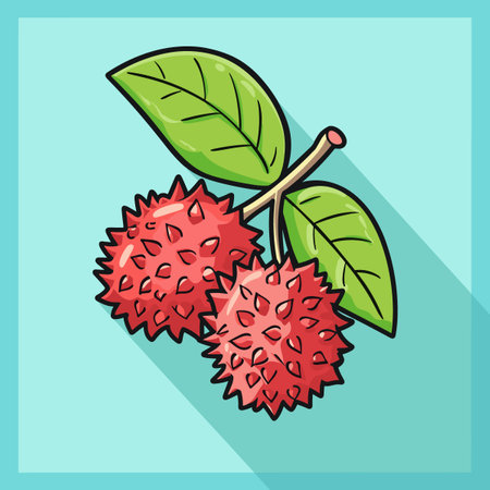 rambutan icon. Vector illustration of rambutan with leaves.のイラスト素材