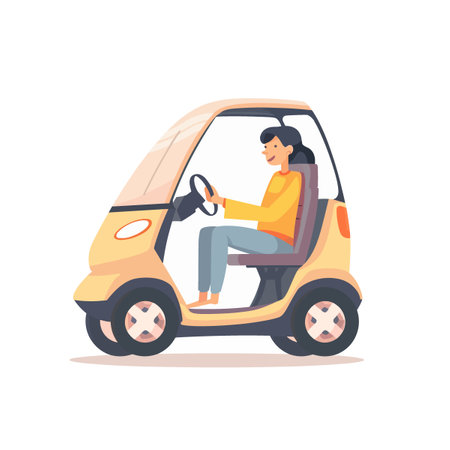 Young woman driving a car. Vector illustration in a flat style.のイラスト素材
