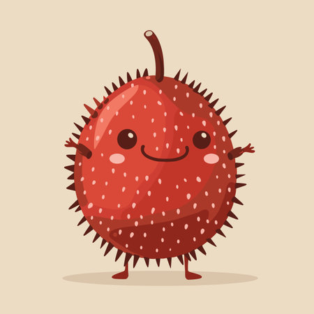 A cartoon Exotic Fruit Salak with a smiling face and a leaf on top. The fruit is red and has a happy expressionのイラスト素材