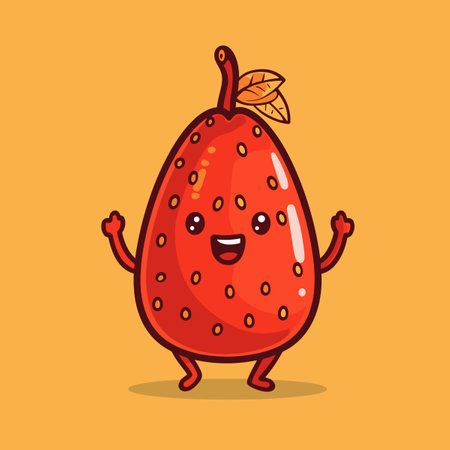A cartoon Exotic Fruit Salak with a smiling face and a leaf on top. The fruit is red and has a happy expressionのイラスト素材