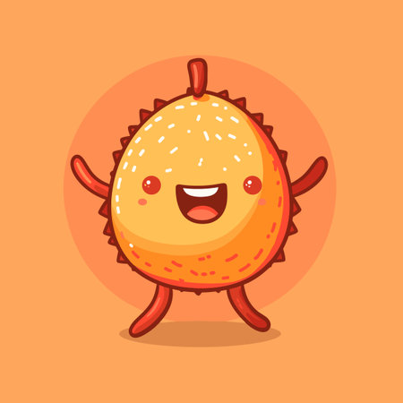 A cartoon Exotic Fruit Salak with a smiling face and a leaf on top. The fruit is red and has a happy expressionのイラスト素材