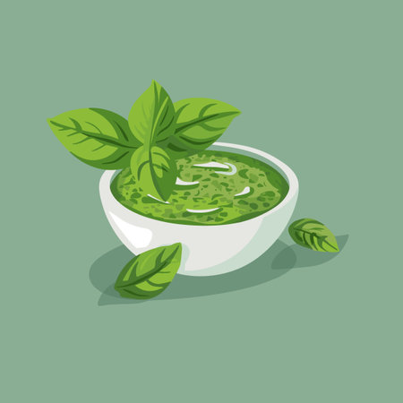 A green Pesto Genovese bowl filled with green leafy vegetablesのイラスト素材
