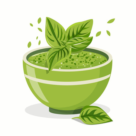 A green Pesto Genovese bowl filled with green leafy vegetablesのイラスト素材