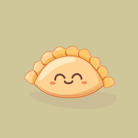 A cartoon character made to look like a Pierogi. The Pierogi is smiling and has a happy expressionのイラスト素材