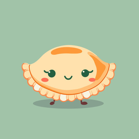 A cartoon Pierogi with a smile on its face. The Pierogi is yellow and has a happy expressionのイラスト素材