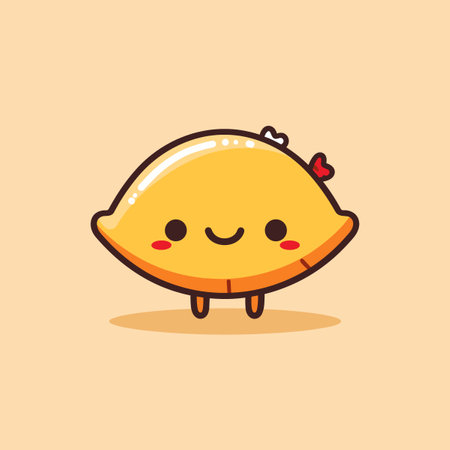 A cartoon Pierogi with a smile on its face. The Pierogi is yellow and has a happy expressionのイラスト素材
