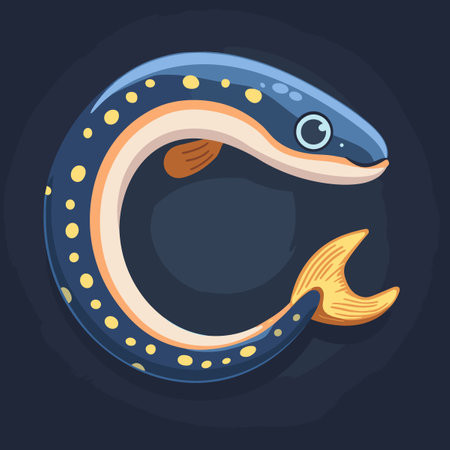 A cartoon fish Eel with a blue body and yellow fins. The fish is in the shape of the letter Cのイラスト素材