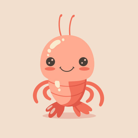 A cartoon shrimp is shown with its claws extended and its head raised. The shrimp is pink and he is in a playful moodのイラスト素材