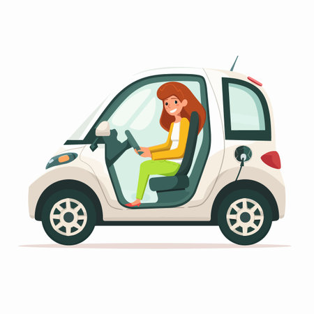 Young woman driving a car. Vector illustration in a flat style.のイラスト素材