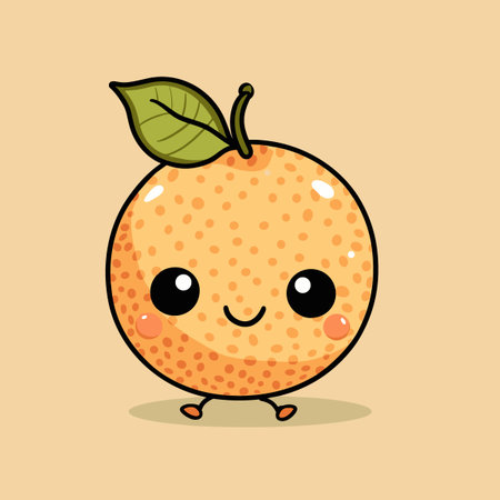 Cute cartoon orange fruit character with smiling face. Vector illustration.のイラスト素材