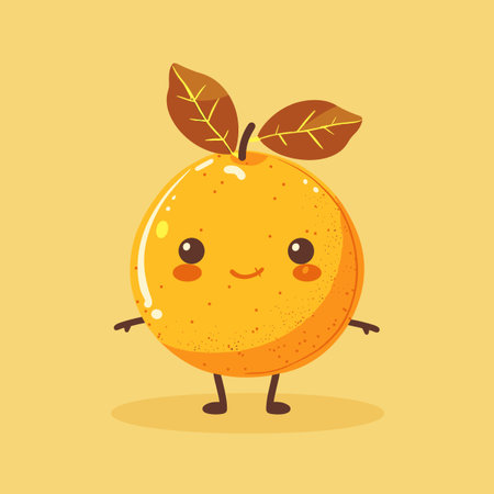 Cute cartoon orange fruit character. Vector illustration on yellow background.のイラスト素材