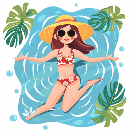 Vector illustration of a girl in a swimsuit on the background of the sea.のイラスト素材