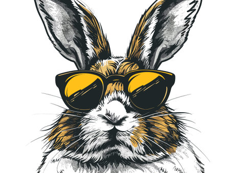 Rabbit hipster animal wearing sunglasses. Hand drawn vector illustration.のイラスト素材