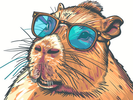 Cute hamster in sunglasses. Vector illustration ready for vinyl cutting.のイラスト素材