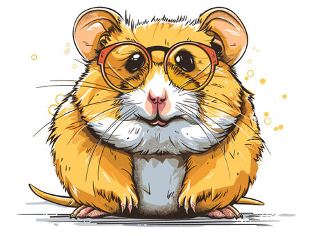 Funny hamster in glasses. Vector illustration of a hamster.のイラスト素材