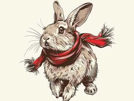 Rabbit in a red scarf. Hand drawn vector illustration in vintage style.のイラスト素材