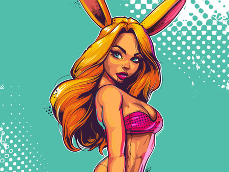 Sexy girl with bunny ears. Vector illustration in pop art comic style.のイラスト素材