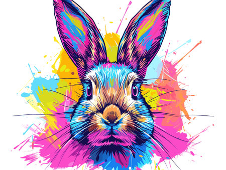 Rabbit head on the background of a colorful splash. Vector illustrationのイラスト素材