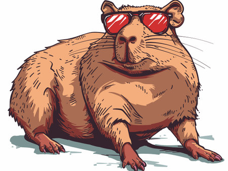 Beaver in sunglasses. Vector illustration - colorのイラスト素材