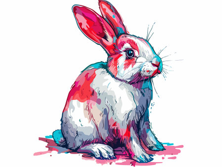 Illustration of a cute red-haired rabbit sitting on a white backgroundのイラスト素材