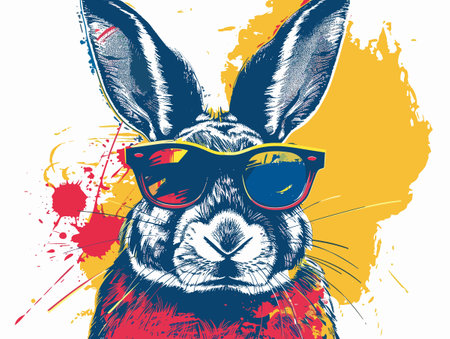 Rabbit with sunglasses. Vector illustration. Hipster style. Hand drawn.のイラスト素材