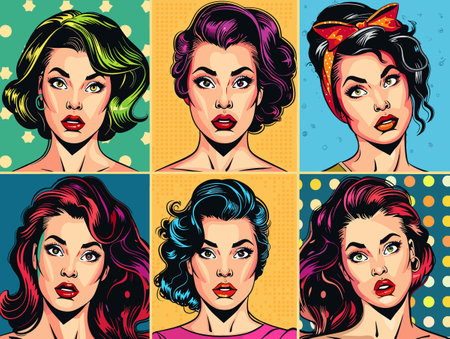 A series of women with different hair colors and styles. The women are all smiling and looking at the camera. The image is a colorful and vibrant representation of the different personalitiesのイラスト素材