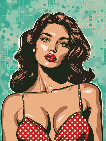 beautiful attractive woman, vector illustration in pin-up styleのイラスト素材