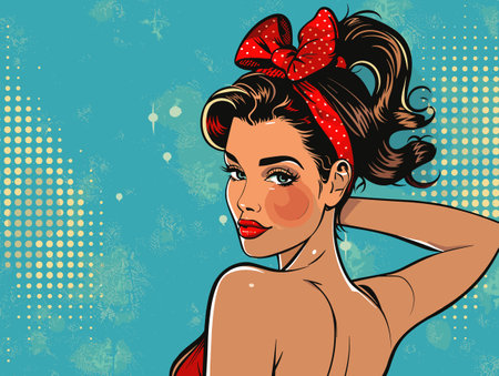 beautiful woman, retro style pop art pin up, flat vector illustrationのイラスト素材